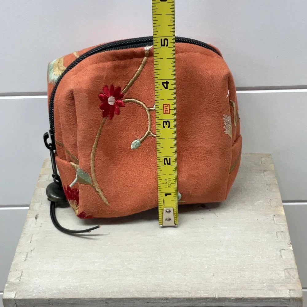 Sally Spicer San Francisco Burnt Orange Floral Embroidered Faux Suede Pouch Bag